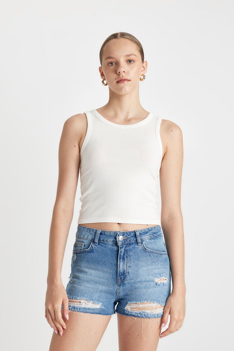 DeFacto Blue Woman High Waist Denim Shorts Casual - Image 5